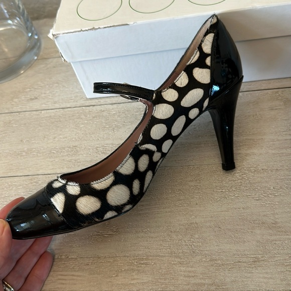 BODEN Patent Leather Heels Dalmatian print Calf Hair Black White Size 40 - Picture 6 of 14